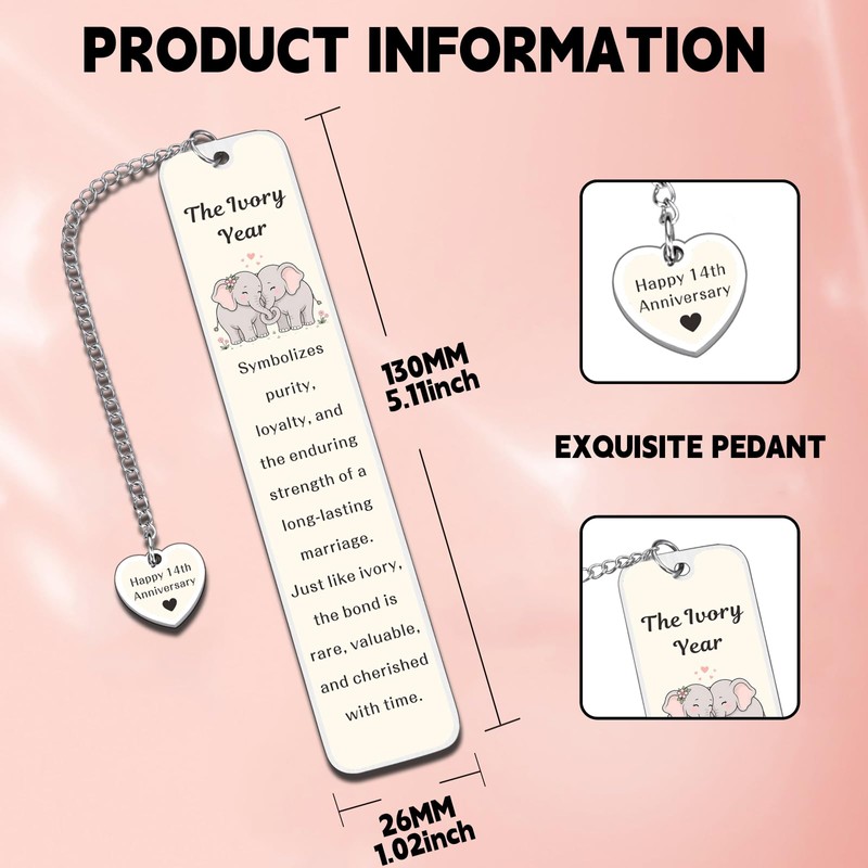 14 Year Anniversary Ivory Gifts for Her Him Bookmarks for