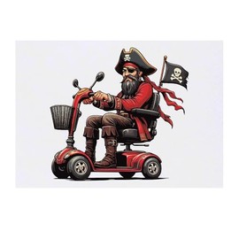 'Pirate On Mobility Scooter' Temporary Tattoo - Water Resistant, Skin-Safe, Non-Toxic Transfer (TO00077653)