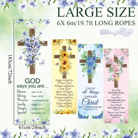 chiazllta 4Pcs Summer Flower Church Banners for Sanctuary Wall Floral Religious Hanging Backdrop Christian Bible Verse Banner Colorful Flowers Inspirational Porch Signs for Sunday School Decorations