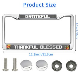 Grateful Thankful Blessed License Plate Frame Bible Inspiration License Plate Frame Inspirational Cross and Fish Scratch-Resistant Chrome Screw Caps