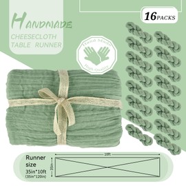 16 Packs Sage Green Cheesecloth Table Runner,10Ft x 35" Sage Rustic Gauze Boho Wedding Table Runner Decoration, Wedding Table Decor Table Cloth for Wedding Party Bridal Shower Table