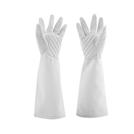 Rose Pruning Gardening Leather Gloves Wearproof Puncture Proof Long Work Glove(White M)