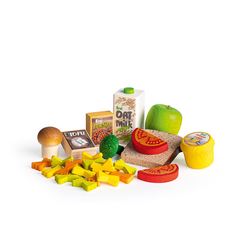 Erzi 28144 Assorted Vegan Wooden Shop Items for Children, Role