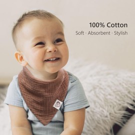 Bearmoss Muslin Baby Bibs 8 Pack 100% Cotton Baby Bandana Drool Bibs for Unisex Baby Girls Boys Drooling and Teething (Coconut Mocha)