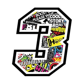 Sticker NUMBER 3 RACE 12 cm - STICKER BOMB - race cross track car motorcycle stickers
