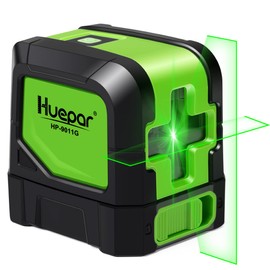 Huepar Nivel láser, 100 pies autonivelado láser de línea cruzada verde para colgar imágenes, azulejos, decoración y construcción de bricolaje  Base...