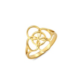 Amaxer Celtic Knot Ring Five-Fold Symbol Stainless Steel Irish Celtic Jewelry for Women (gold, 8)