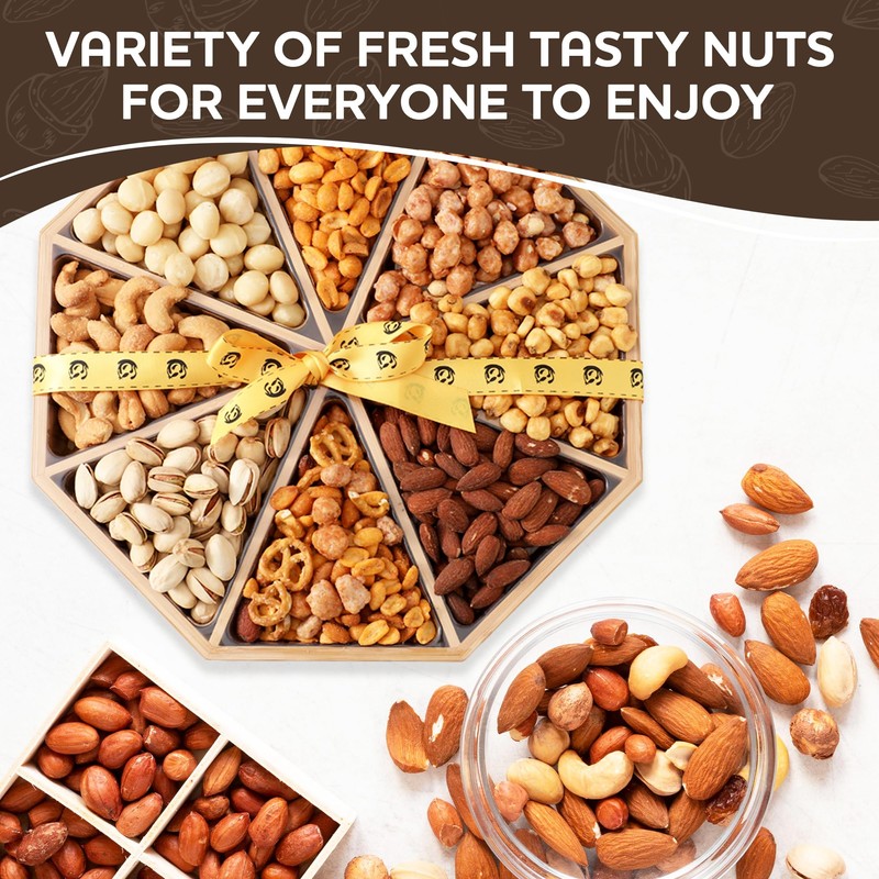 Gourmet Mixed Nuts Gift Basket in Sleek Bamboo Wood Reusable