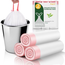 3 Gallon Small Trash-Bags Drawstring For Bathroom - White Plastic Mini Garbage Bags Unscented 60 Count 12 Liter Tiny Waste Basket Liners Kitchen Office Car Little Strong Thick Bulk Magesh