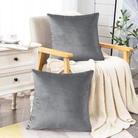 Yorkshire Bedding Cushion Covers 45 x 45 (Pack of 2) - Velvet Square Throw Pillow Cases - Decorative Soft Cushion Cover for Sofa Couch Bedroom with Invisible Zipper (Silver, 18 x 18 Inch (Plain))