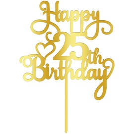 Qertesl - Decoración acrílica para tartas de cumpleaños 25, decoración dorada de doble cara, para decoraciones de pasteles de cumpleaños 25, saludos a 25 fabulosas decoraciones de tartas/25 aniversarios