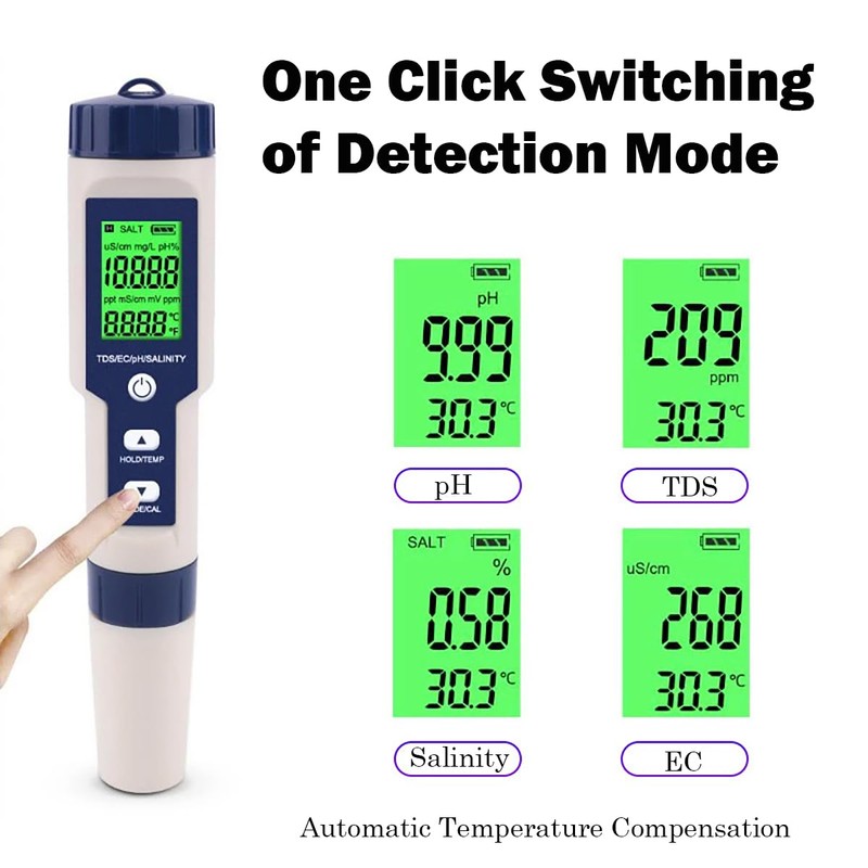 Pool Salt Tester, 5 in 1 pH and Salt Meter