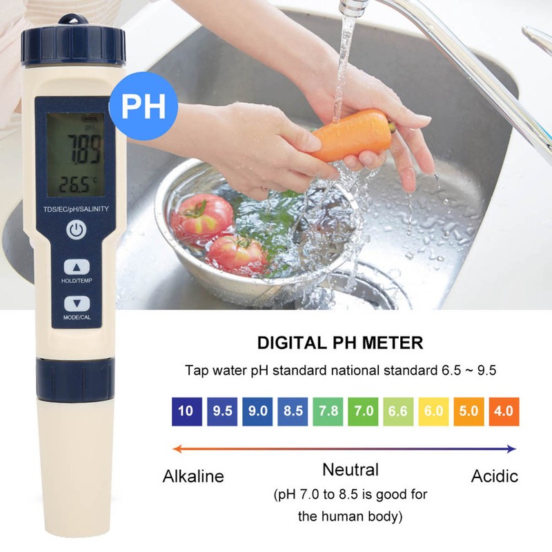 5 in 1 Portable Digital PH/Salinity/Temp/TDS/EC Meter Multifunctional Water Quality
