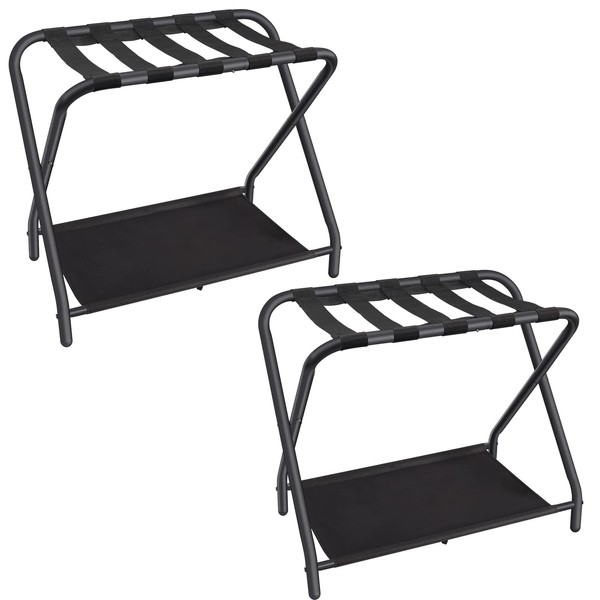 Dunatou Luggage Racks, Set of 2, Suitcase Stand with Fabric Storage Shelf, for Guest Room, Bedroom, Hotel, Foldable Steel Frame Holds up to 200 lb ,15 x 26.7 x 23.2 Inches