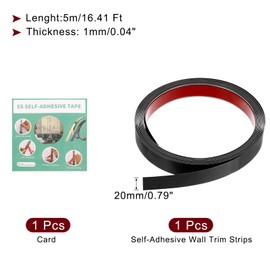 uxcell Black Metalized Mirror Finish Molding Trim, Peel and Stick Stainless Steel, Flexible Self-Adhesive Metal Trim for Wall, Mirror Edging (16.4ft x 0.79")