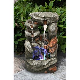 Hi-Line Gift Ltd. Stone Waterfall Fountain W/ 4 RGB LEDs, Grey