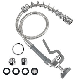 Spray Valve with 44inch Flexible Hose & Pre Rinse Spring Replacement Kit for Commercial Kitchen Sink Faucet 1.42GPM High-Pressure Restaurant Dish Sprayer Stainless Steel Hose & Overhead Spring (Grey)