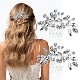2 Pcs Bridal Hair Comb, Rhinestone Hair Comb, Silver Flower Bridal Headpieces Bride Hairs Accessories Crystal Rhinestone Hairs Accessories for Bride Bridesmaids Women Girls