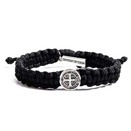 My Saint My Hero Men's One Blessing Bracelet - Handwoven, Black thread with silver Benedictine medal of Protection