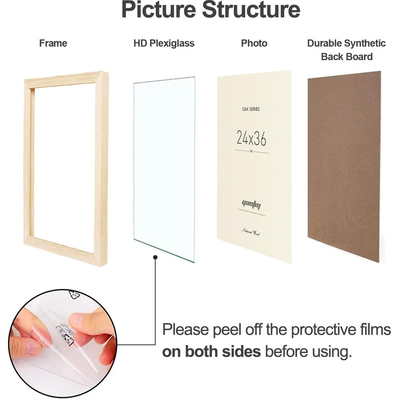 Yaetm 24x36 Oak Wood Frames Set of 3, Wide Molding,