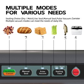 Precision Vacuum Sealer,120W Powerful 90Kpa Sealer For Food Storage,Household 8-in-1 Function,Easy Hand-Lock,Double Pump Vacuum Sealer Machine with Bags Storage, Built-in Cutter,Black Color