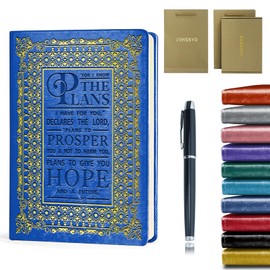 Dark Blue A5 Christian Gifts Lined Leather Journal Notebook,For I Know The Plans Jeremiah 29:11 Hardcover Executive Notebooks for Men Women,200 Pages 100 Gsm Thick Ruled Paper With Pen,Bible Verse Gifts for Friends Son Daughter (For I Know Dark Blue)