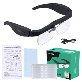 YOCTOSUN Magnifying Glasses with Light, Headband Magnifier with 3 LED Lights and 5 Detachable Lenses 0.75X, 1.25X, 2.0X, 3.0X, 4.0X, Hands Free Headset Magnifier for Close Work Hobby Jewelry