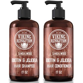 Viking Revolution Sandalwood Shampoo and Conditioner Set with Biotin and Jojoba Oil - Natural Hair Shampoo and Hair Conditioner for Men with Vitamin B5 (17 Oz)