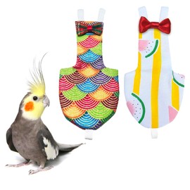 UKJENT Bird Diaper Protective Parrot Nappy - 2 Pack, Reusable Flight Suit with Waterproof Inner Layer, Washable Cute Urine Wet Suit for Parakeet Cockatiel Mini Macaw Budgie Canary(M)