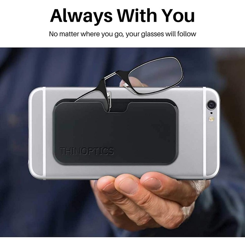 ThinOptics Lesebrille + Schwarzes Universal-Hartschalenetui, Schwarzes Brillengestell +1,00 Dioptrien