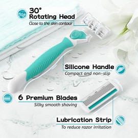 Razors for Women with 6 Premium Blades, Women's Razors for Closing Shaving Include 2 Handles and 19 Blade Refills, Green