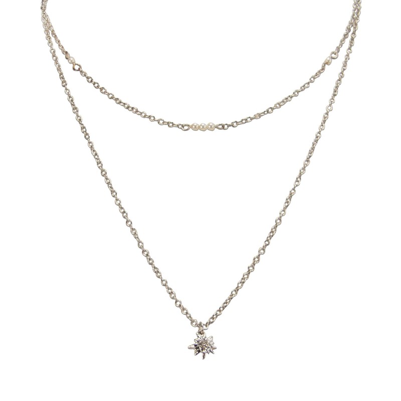Alpenflüstern Edelweiss DHK334 Traditional Metal Necklace Double Row Nostalgic Costume