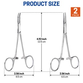 2 Pcs Locking Pliers Set - Straight & Curved Clamps, Self-Locking Forceps with Serrated Jaw for DIY, Fishing, Pet Grooming, Suturing - Rustproof Stainless Steel