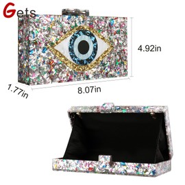 Gets Acrylic Clutch Purses for Women Evening Bag Eyes Multicolor Perspex Box Clutch Glitter Purse Handbags Crossbody Bag (Mixed Silver)