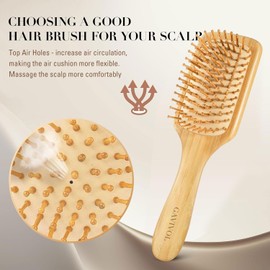 GAVIVOL Bamboo Hair Brush for Hair Growth Natural Bamboo Bristles Detangling Wooden Paddle Hairbrush for Scalp Massaging Ergonomic Handle Ideal for Women Men and Kids Suitable for All Hair Types
