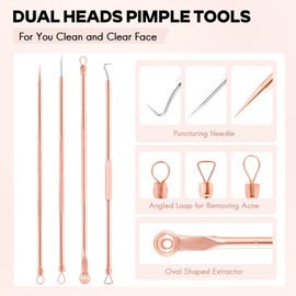 FEITA Blackhead Remover Pimple Comedone Extractor Tool, Stainless Acne Tools Pimple Popper Removal Kit, Zit Whitehead Popping Needle for Nose & Face, Rose Gold 4Pcs