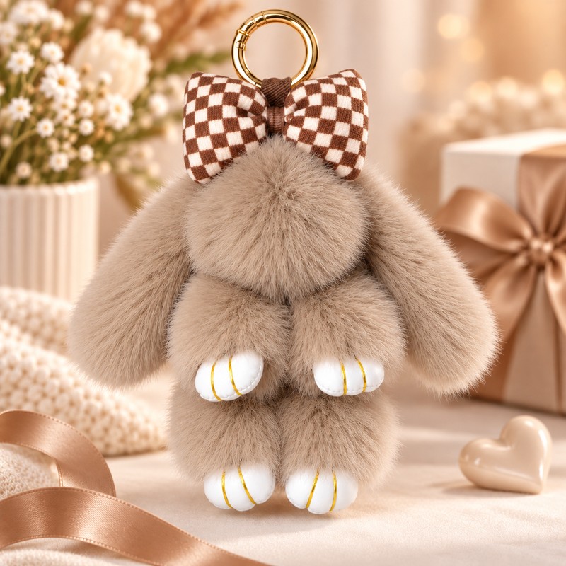 Fluffy Bunny Keychain for Holiday Gifting – Cute Bow Rabbit