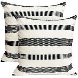 RYSMIYOU Decorative Throw Pillow Covers Set of 2 Black Pillow Covers 20x20 inch Throw Pillows Linen Square Pillow Case,Farmhouse Outdoor Modern Boho Striped Pillow Covers for Couch Sofa Living Room