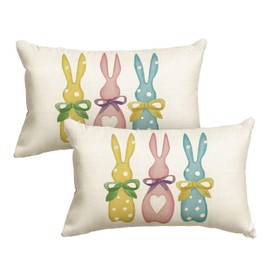 AVOIN colorlife Easter Polka Dot Love Heart Colors Bunny Throw Pillow Cover, 12 x 20 Inch Bow Rabbit Cushion Case Decoration for Sofa Couch Set of 2