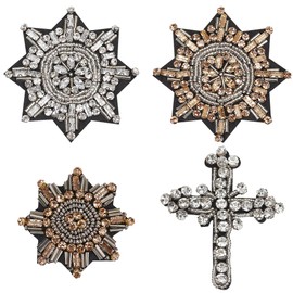 BEUNITONE 4pcs Rhinestone Cross Patches Beaded Sun Patch Crystal Cross Applique Gothic Cross Sew on Patches Sparkling Embroidery Patches Appliques for DIY Clothes Jeans Jackets Shirt Handbag Shoes