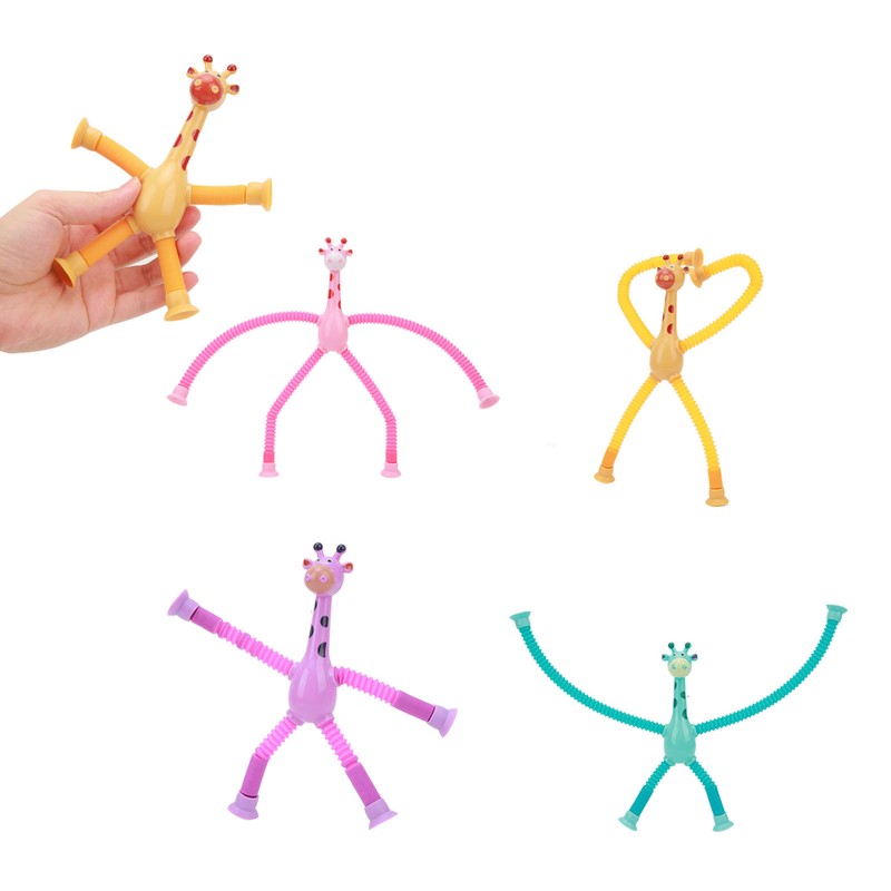 4Pcs Giraffe Tube Toy Telescopic Suction Cup Tube Giraffe Toy