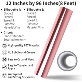 Lya Vinyl Chrome Mirror Permanent Vinyl,12" x 8ft Rose Gold PET Self Adhesive Vinyl for Cricut, Silhouette Cameo, Rose Gold Vinyl Roll for Decor Sticker, Party Decoration