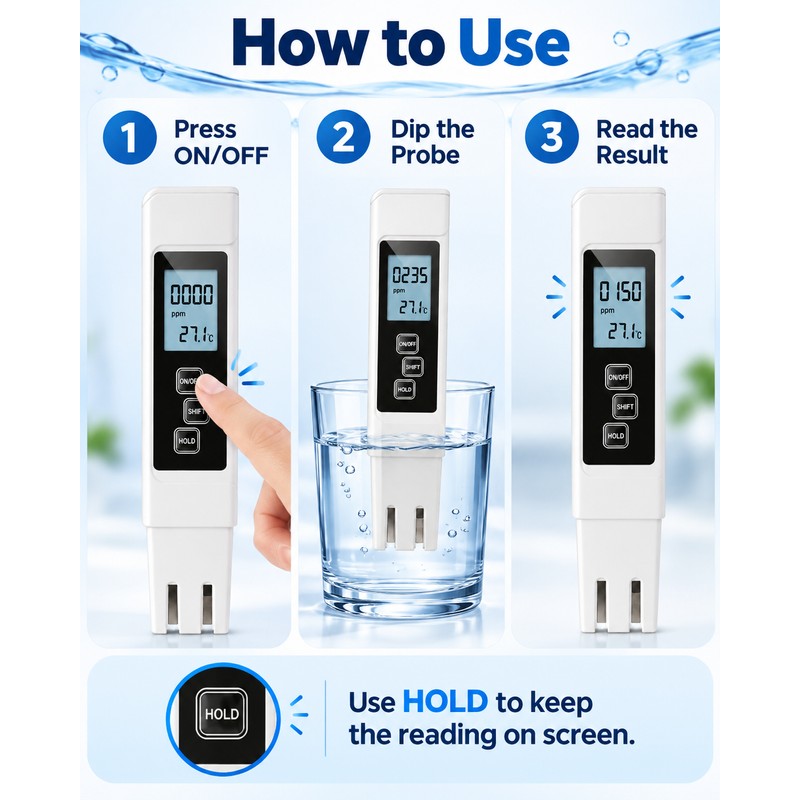 Digital Water Quality Tester for Home Water Testing – 3-in-1