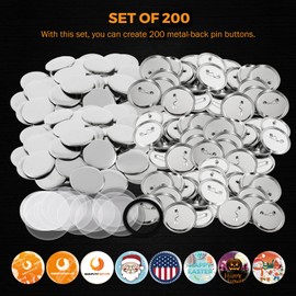BEAMNOVA 200 Sets of Metal Button Parts Supplies for Button Maker Machine Round Pin Maker, 32mm / 1.26 in (Approx. 1-1/4 inch), Every Set Includes Metal Top, Metal Clip Bottom & Plastic Film