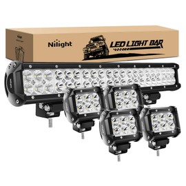 Nilight Nilight - ZH003 20Inch 126W Spot Flood Combo Led Light Bar 4PCS 4Inch 18W Spot LED Pods Fog Lights for Jeep Wrangler Boat Truck Tractor Trailer Off-Road, 2 Years Warranty