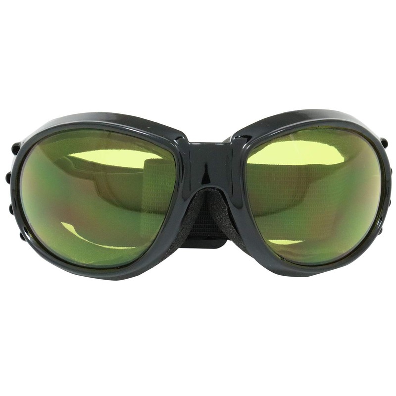MotoFrames Vulcan Padded Shatterproof Anti-Fog Motorcycle Goggles Black Frames w/Yellow