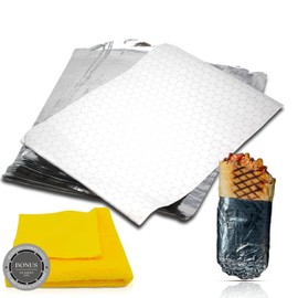 Insulated Pre-Cut Aluminum Foil (500 Sheets) 14"" x 10.75"" for hotdogs, hamburgers, sandwiches. Ideal for Catering, Take-out and Deli, Bundle with The Grocery Guys Microfiber Cleaning Cloth, Silver
