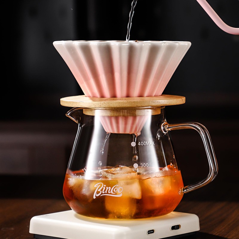 Bincoo Ceramic Coffee Dripper,Pour Over Coffee Dripper with Wood Stand,