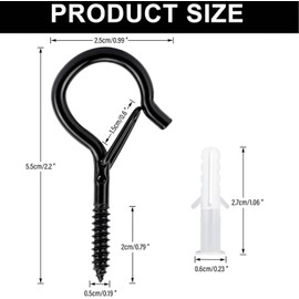 Trifletopia 12PCS Screws in Hooks for Wood - 2.2 Inch Plastic Coated Metal Wall Hooks for Ceiling, Under Cabinet, Shelves - Ideal for Hanging Plants, Lights, Kitchen Tools & Bird Feeders (Black)