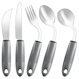 Adaptive Utensils,Weighted Utensils for Hand Tremors,Utensils for Parkinsons Patients,Elderly,Arthritis,Weak Hand Grip,Tremors&Handicapped.Stainless Steel Knife,Fork and Spoons Set (5pcs Right-Handed)